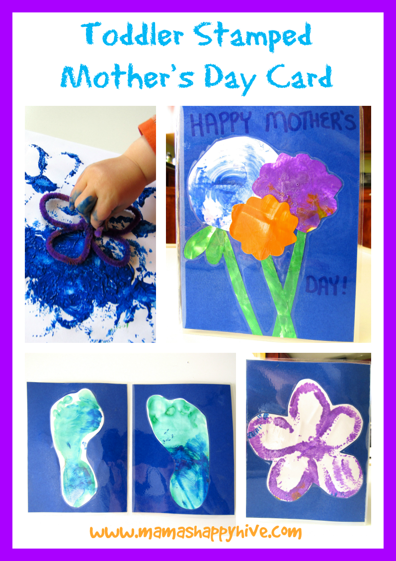 Enjoy 4 gorgeous flower art for toddler activities that include finger painting, stamping, hand-made Mother's Day card, and sun catcher window designs. - www.mamashappyhive.com