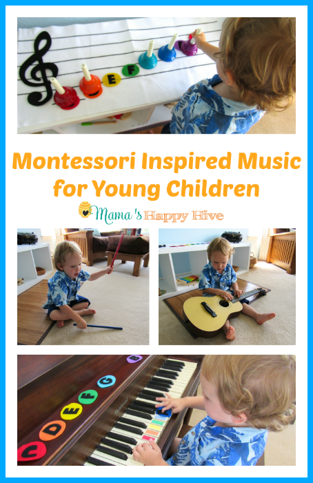 This post is an introduction for Montessori inspired music for young children that includes hand bells, guitar, piano, and more. - www.mamashappyhive.com