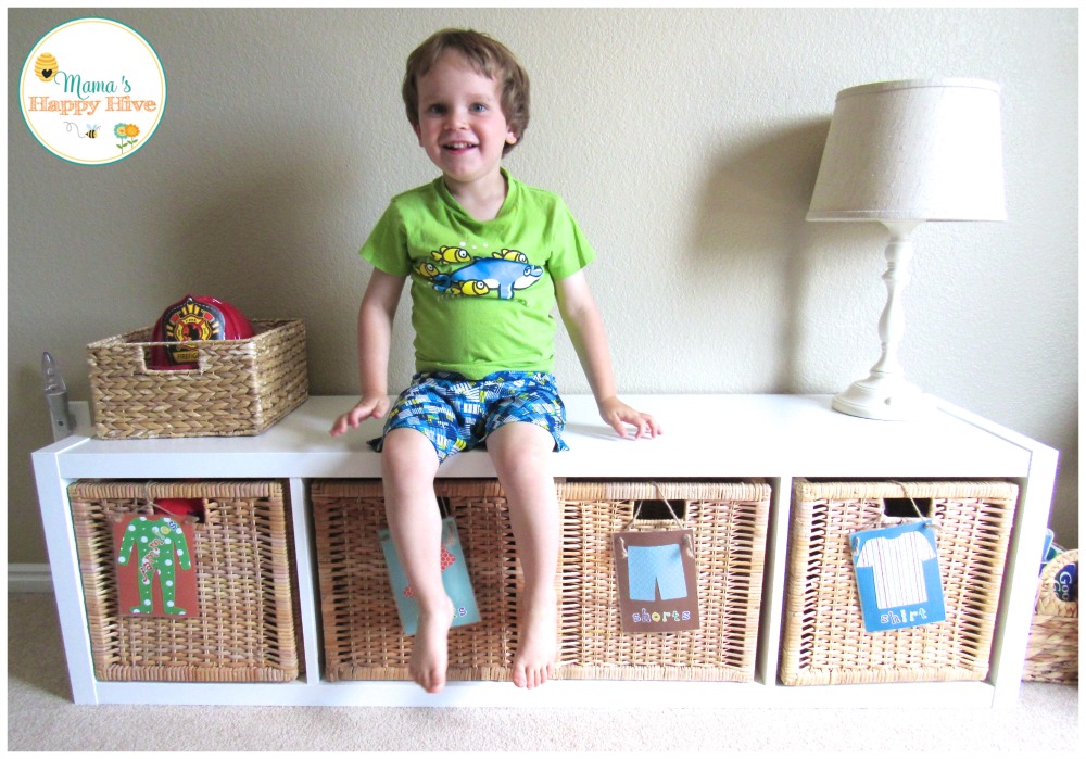 This Montessori Care of Self post includes dressing frames, folding work, and independently putting clothes away. - www.mamashappyhive.com