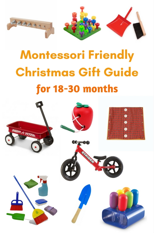 This Montessori friendly Christmas gift guide includes gifts that are gender neutral, categorized by development, and includes ages from infant to 5 years. #montessori #christmas #giftguide #handsonlearning www.mamashappyhive.com