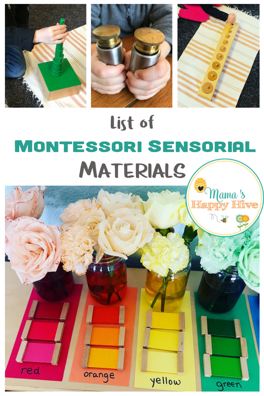 If you are new to Montessori and are wanting to incorporate Montessori materials into your homeschool environment, this list will be helpful. This list of Montessori Sensorial Materials is for ages 2.5 to 6.5 years old. - www.mamashappyhive.com